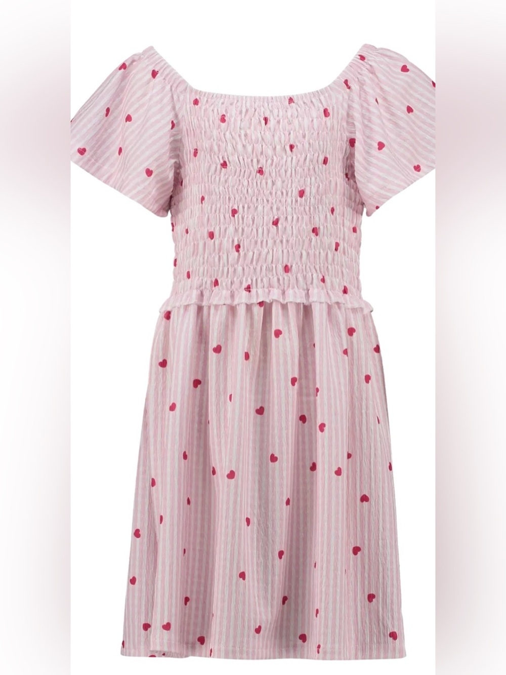 Zara Pink & Red Heart-Print Smocked Dress NWT Sz 8-